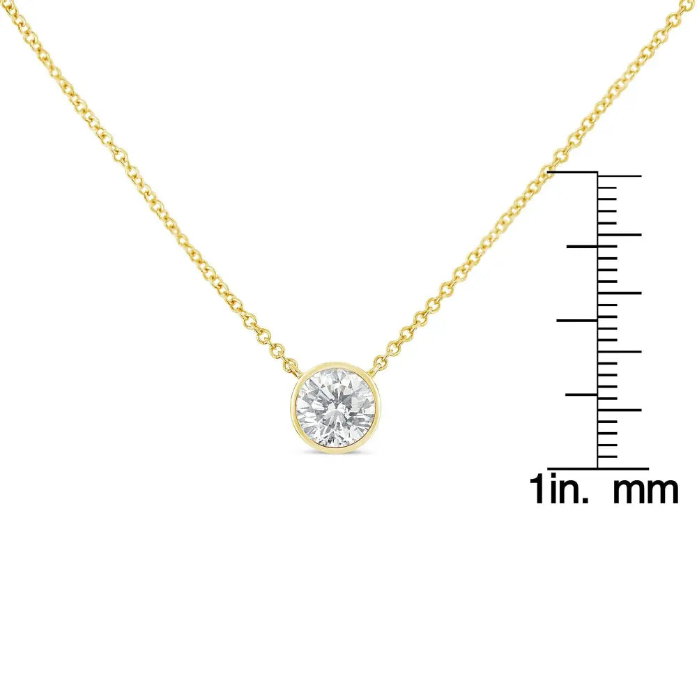 10K Yellow Gold 3/10 Carat Round Brilliant-Cut Diamond Modern Bezel-Set Solitaire 16"-18" Pendant Necklace (H-I Color, SI2-I1 Clarity) - Bijoux-NYC Direct