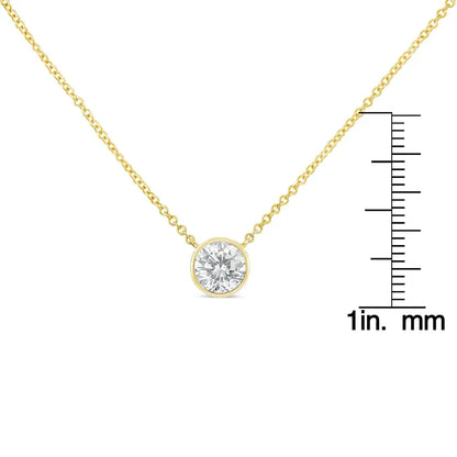 10K Yellow Gold 3/10 Carat Round Brilliant-Cut Diamond Modern Bezel-Set Solitaire 16"-18" Pendant Necklace (H-I Color, SI2-I1 Clarity) - Bijoux-NYC Direct