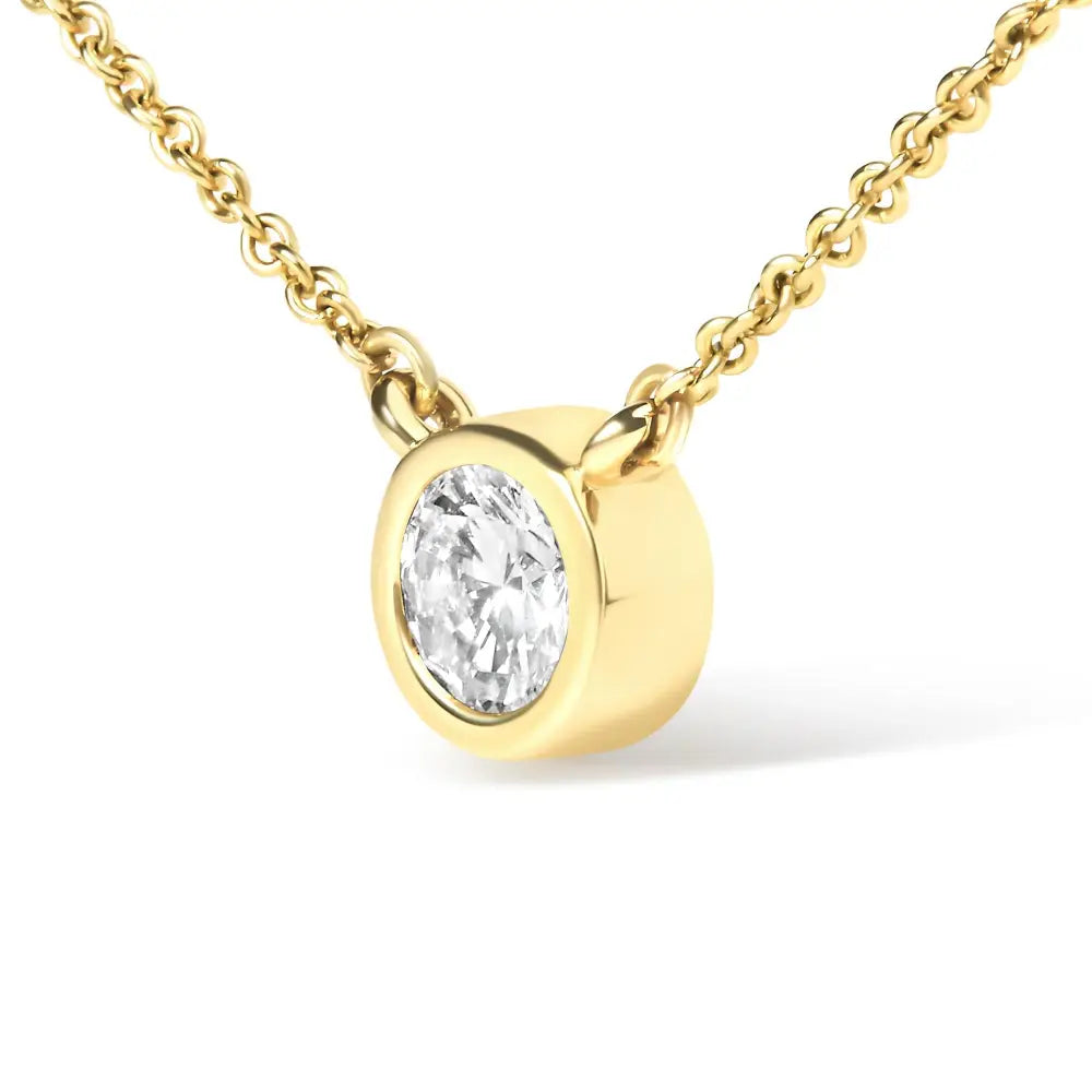 10k yellow gold 3/10 carat round diamond bezel solitaire necklace bijoux-nyc direct