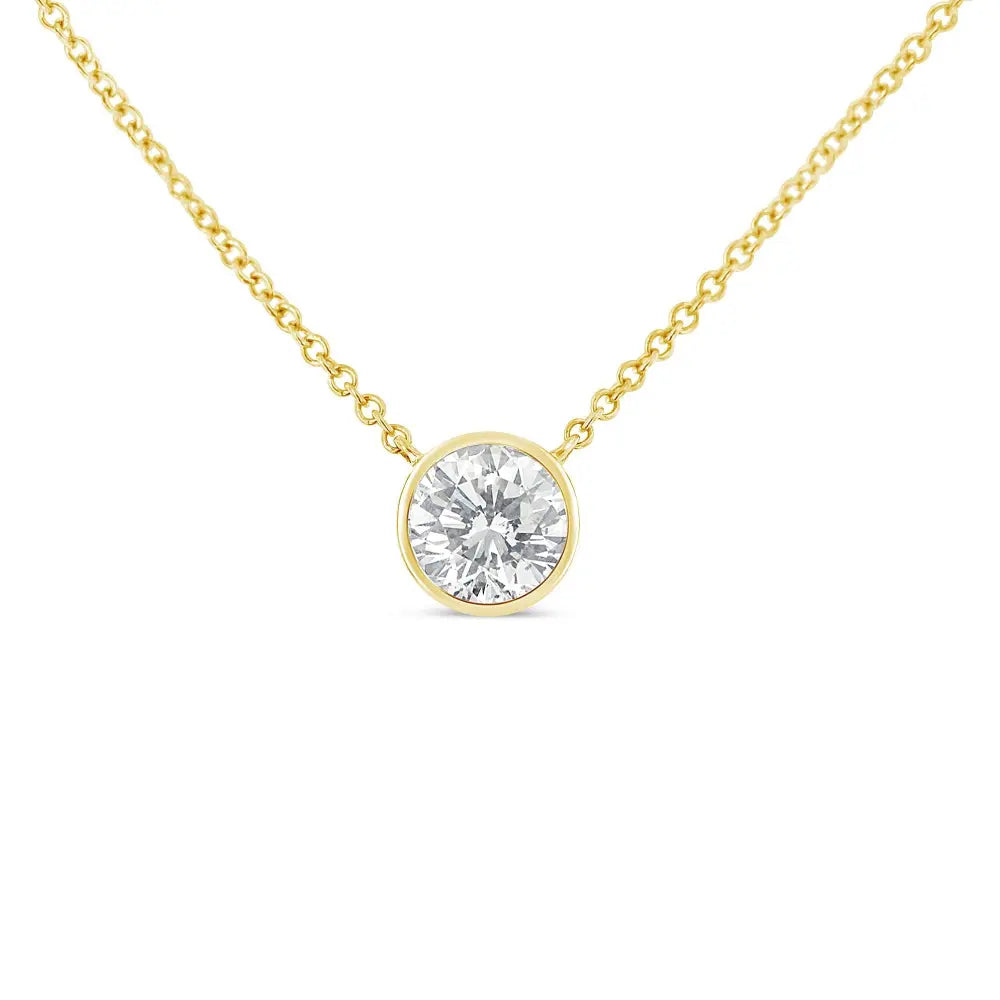 10K Yellow Gold 3/10 Carat Round Brilliant-Cut Diamond Modern Bezel-Set Solitaire 16"-18" Pendant Necklace (H-I Color, SI2-I1 Clarity) - Bijoux-NYC Direct