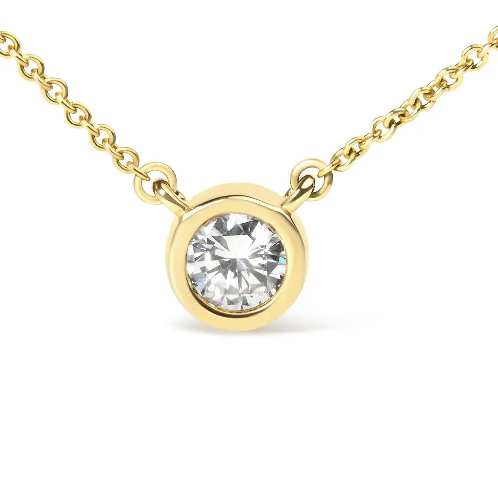 10k yellow gold 3/10 carat round diamond bezel solitaire necklace bijoux-nyc direct