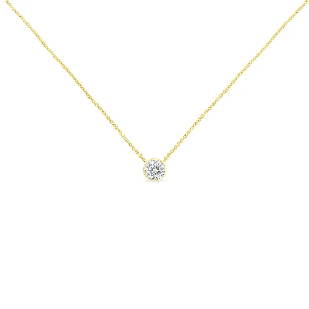 10K Yellow Gold 3/10 Carat Round Brilliant-Cut Diamond Modern Bezel-Set Solitaire 16"-18" Pendant Necklace (H-I Color, SI2-I1 Clarity) - Bijoux-NYC Direct
