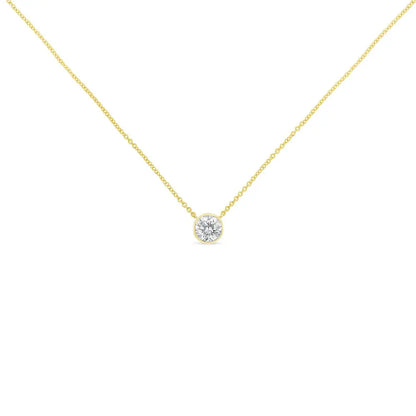 10K Yellow Gold 3/10 Carat Round Brilliant-Cut Diamond Modern Bezel-Set Solitaire 16"-18" Pendant Necklace (H-I Color, SI2-I1 Clarity) - Bijoux-NYC Direct