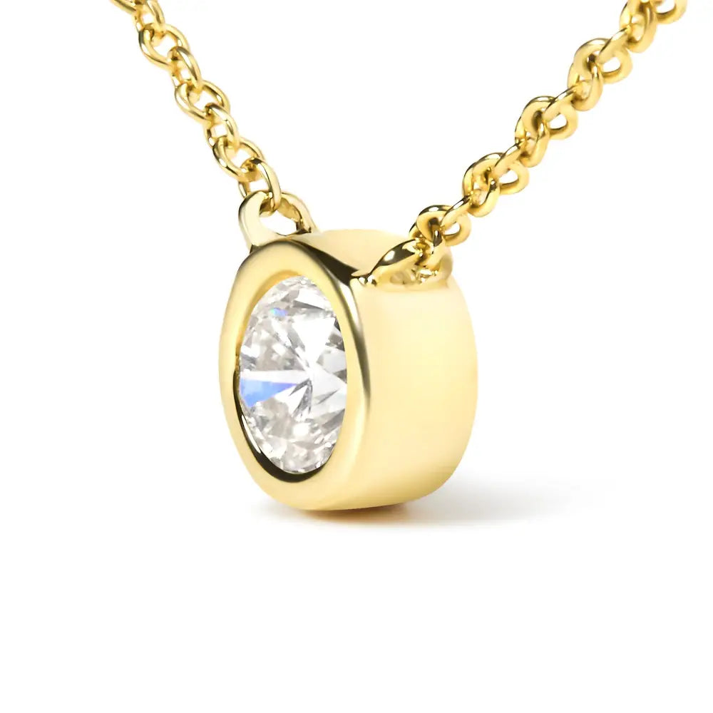 10k yellow gold 3/10 carat round diamond bezel solitaire necklace bijoux-nyc direct