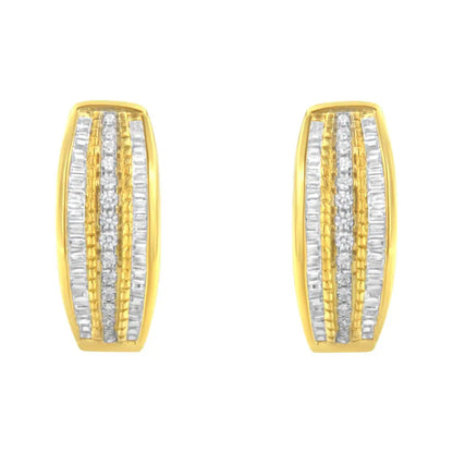10K Yellow Gold 3/4 Cttw Pave and Channel Set Diamond Triple Row Modern Hoop Earrings (I-J Color, I2-I3 Clarity) - Bijoux-NYC Direct