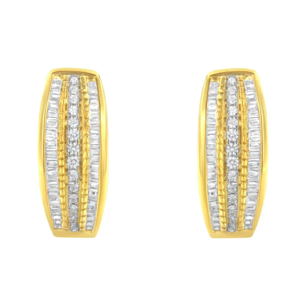 10k yellow gold 3/4 cttw triple row pave and channel diamond hoop earrings bijoux-nyc direct