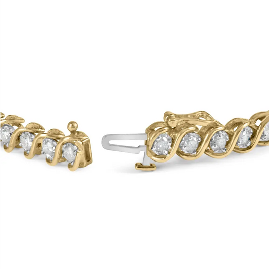 10k yellow gold 3 cttw round cut diamond spiral link 7.50’’ bracelet (i j color i1 i2 clarity) bracelets/bracelet/link handcrafted