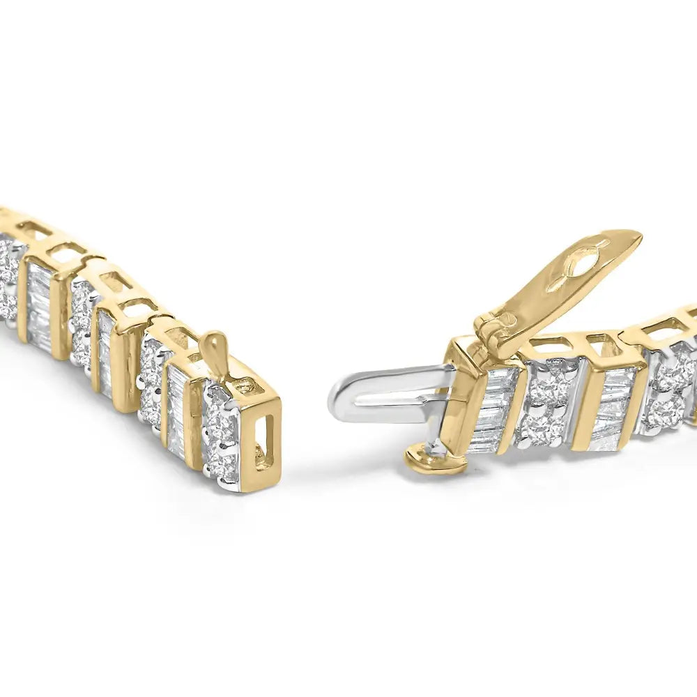 10k yellow gold 4.0 cttw baguette and round diamond 7’’ tennis bracelet bijoux-nyc direct
