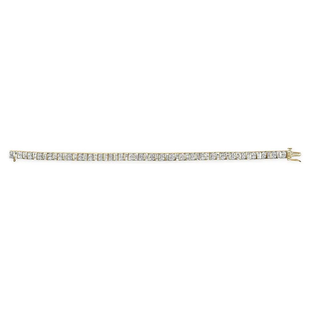 10k yellow gold 4.0 cttw baguette and round diamond 7’’ tennis bracelet bijoux-nyc direct