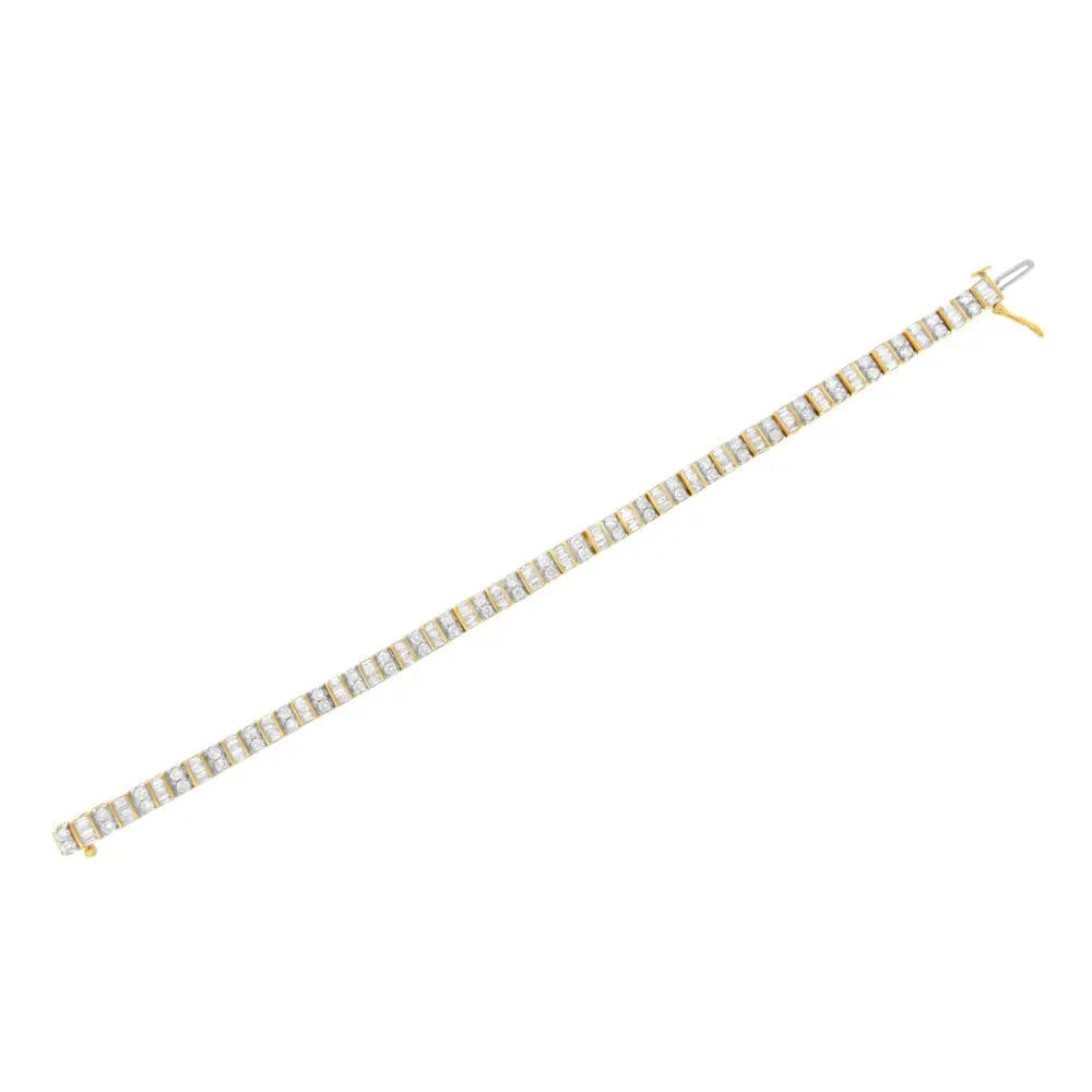 10k yellow gold 4.0 cttw baguette and round diamond 7’’ tennis bracelet bijoux-nyc direct