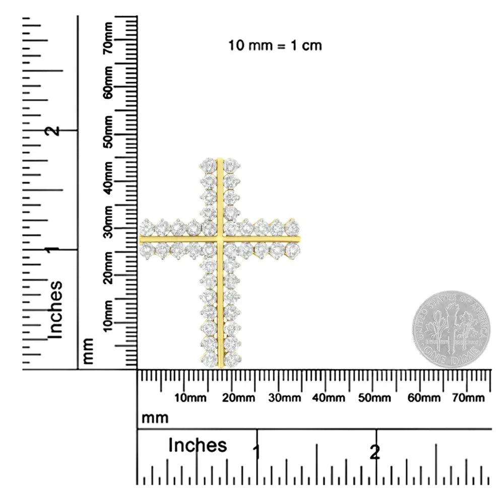 10K Yellow Gold 4.0 Cttw Diamond Two Row Cross 18" Pendant Necklace (J-K Clarity, I1-I2 Color) - Bijoux-NYC Direct