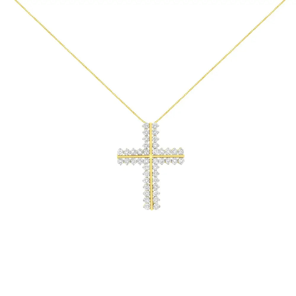 4.0 cttw diamond two row cross pendant in 10k yellow gold 18 inch necklace bijoux-nyc direct