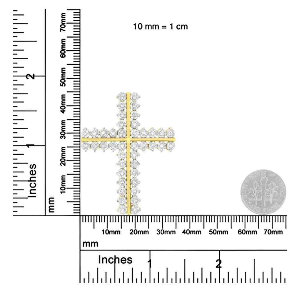4.0 cttw diamond two row cross pendant in 10k yellow gold 18 inch necklace bijoux-nyc direct