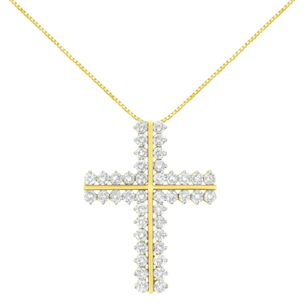 4.0 cttw diamond two row cross pendant in 10k yellow gold 18 inch necklace bijoux-nyc direct