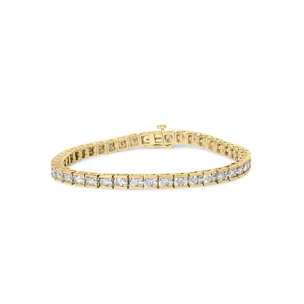 10k yellow gold 4.00 cttw round diamond channel set 7’’ tennis bracelet bijoux-nyc direct