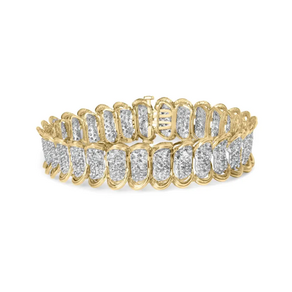 10k yellow gold 4.00 cttw pave diamond classic link 7’’ bracelet (i j color i2 i3 clarity) bracelets/bracelet/link handcrafted