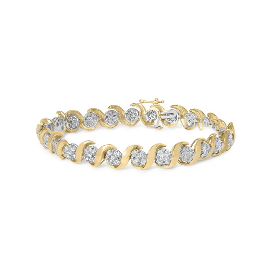 10k yellow gold 4.00 cttw round cut diamond floral link 7.5’’ bracelet (h i color i2 i3 clarity) bracelets/bracelet/link