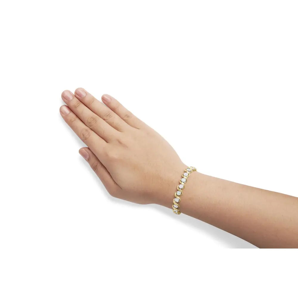 10k yellow gold 4.00 cttw diamond floral link 7.5 inch bracelet bijoux-nyc direct