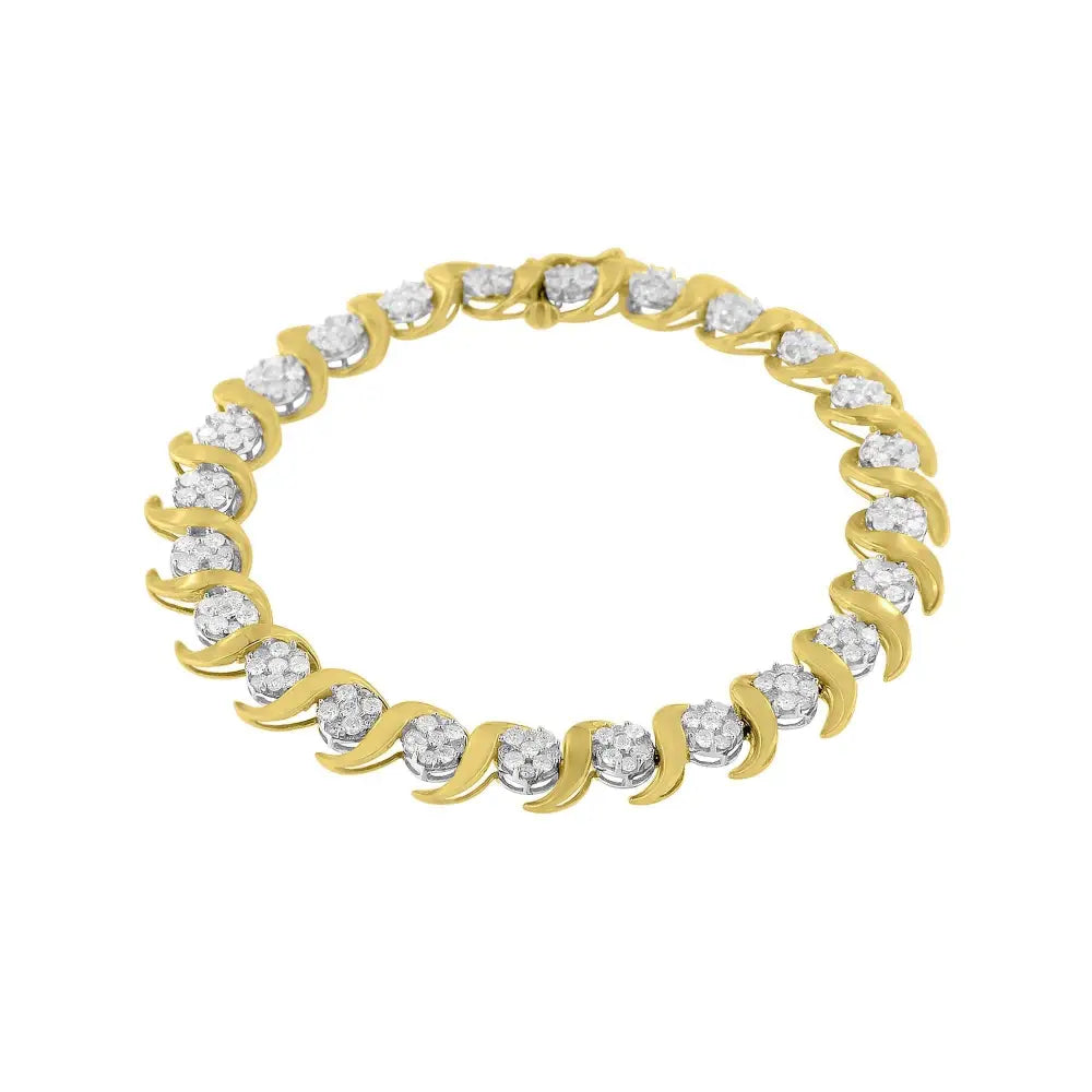 10k yellow gold 4.00 cttw diamond floral link 7.5 inch bracelet bijoux-nyc direct