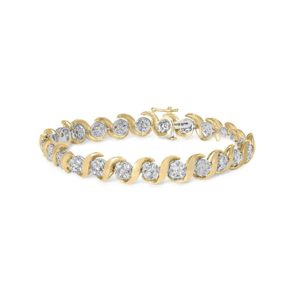 10k yellow gold 4.00 cttw diamond floral link 7.5 inch bracelet bijoux-nyc direct