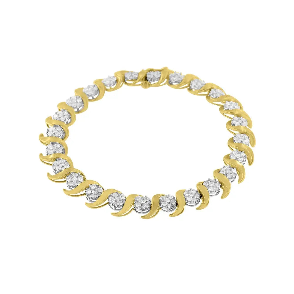 10k yellow gold 4.00 cttw round cut diamond floral link 7.5’’ bracelet (h i color i2 i3 clarity) bracelets/bracelet/link