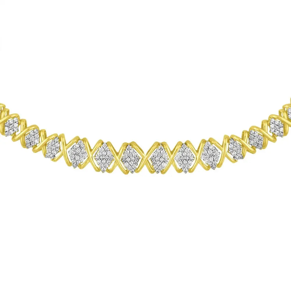 10K Yellow Gold 4 cttw Brilliant Round-Cut Diamond Graduating Riviera Statement Necklace (H-I Color, I2-I3 Clarity) - Bijoux-NYC Direct