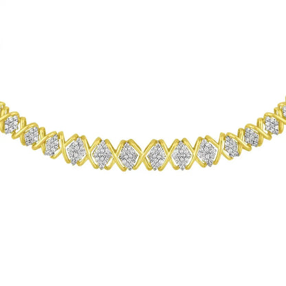 10K Yellow Gold 4 cttw Brilliant Round-Cut Diamond Graduating Riviera Statement Necklace (H-I Color, I2-I3 Clarity) - Bijoux-NYC Direct