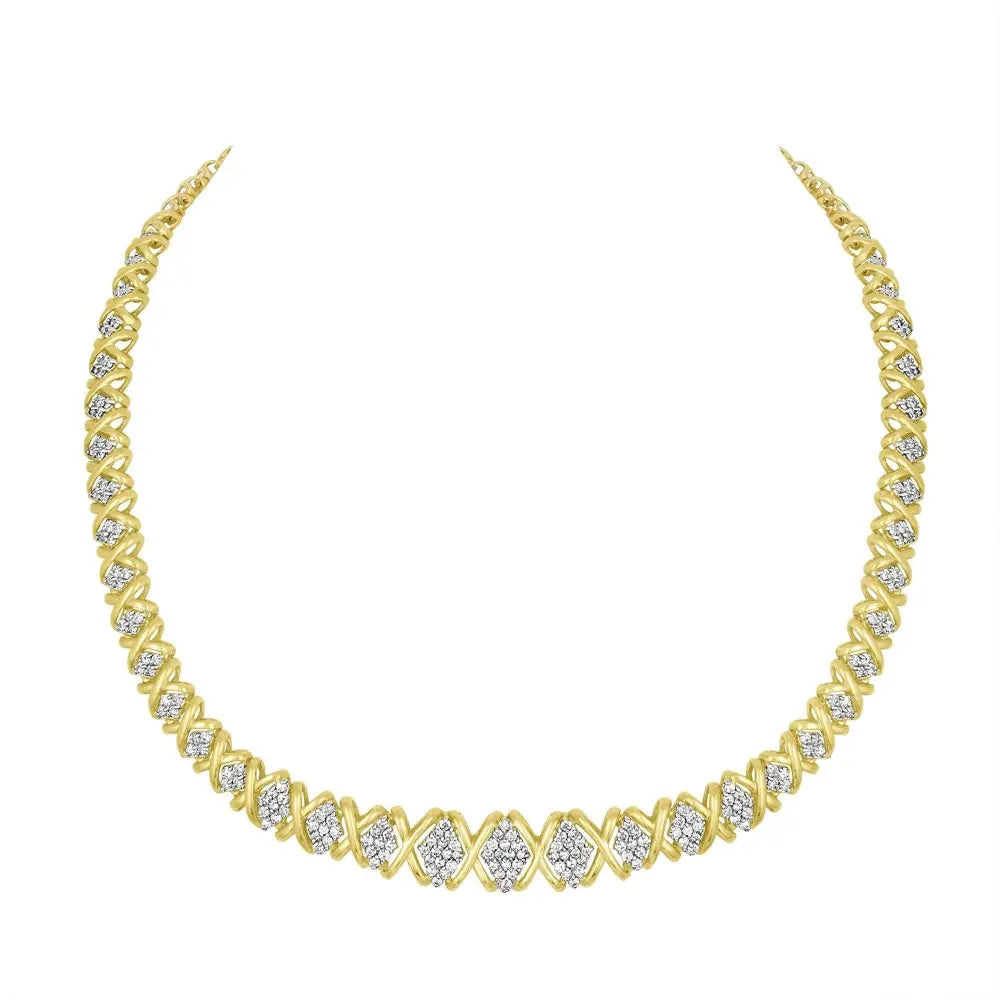 10K Yellow Gold 4 cttw Brilliant Round-Cut Diamond Graduating Riviera Statement Necklace (H-I Color, I2-I3 Clarity) - Bijoux-NYC Direct