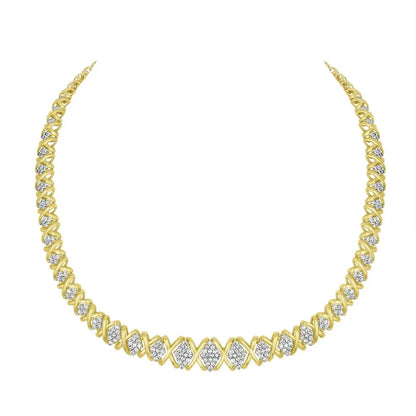 10K Yellow Gold 4 cttw Brilliant Round-Cut Diamond Graduating Riviera Statement Necklace (H-I Color, I2-I3 Clarity) - Bijoux-NYC Direct