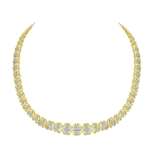 10K Yellow Gold 4 cttw Brilliant Round-Cut Diamond Graduating Riviera Statement Necklace (H-I Color, I2-I3 Clarity) - Bijoux-NYC Direct