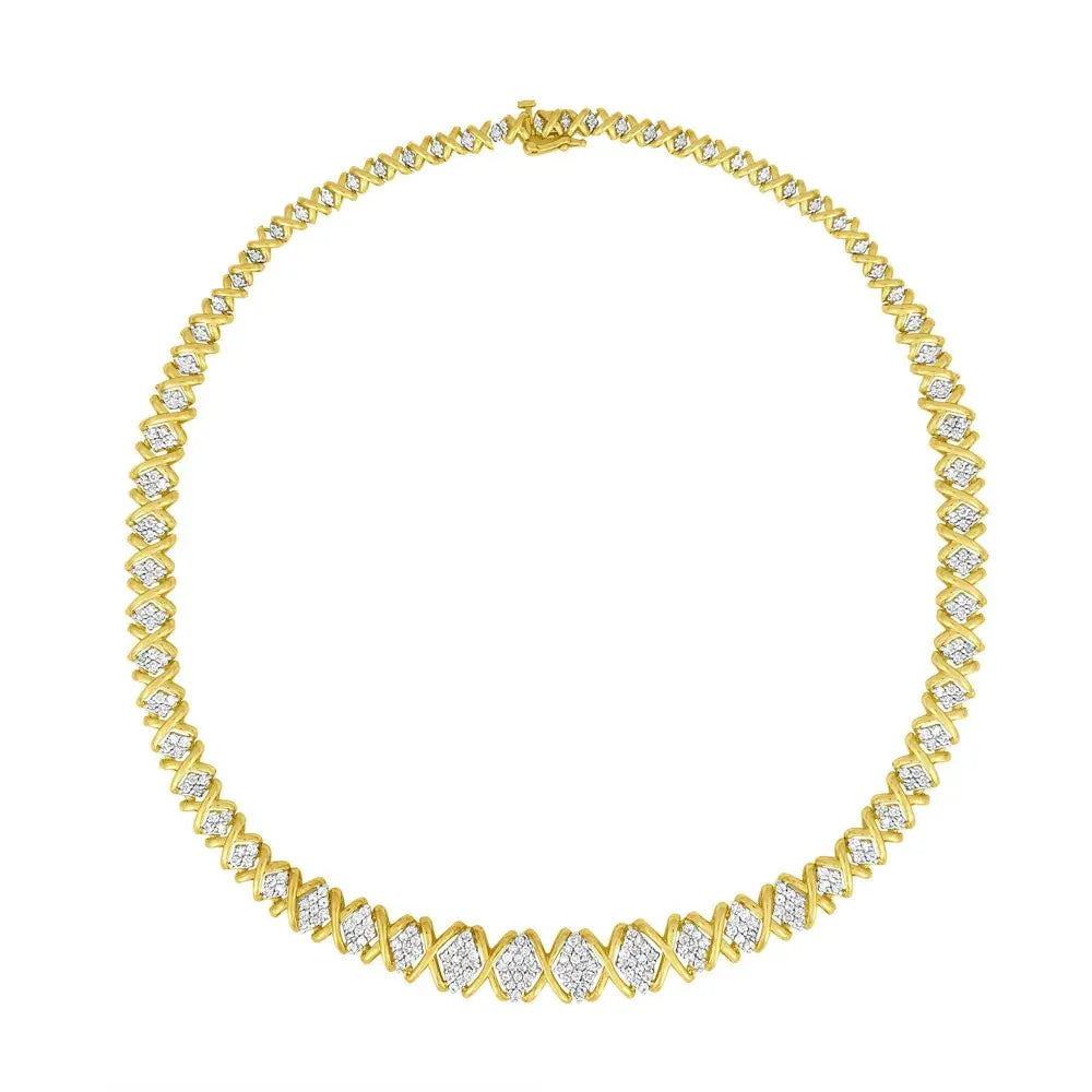 10K Yellow Gold 4 cttw Brilliant Round-Cut Diamond Graduating Riviera Statement Necklace (H-I Color, I2-I3 Clarity) - Bijoux-NYC Direct