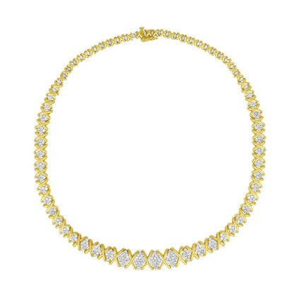 10K Yellow Gold 4 cttw Brilliant Round-Cut Diamond Graduating Riviera Statement Necklace (H-I Color, I2-I3 Clarity) - Bijoux-NYC Direct