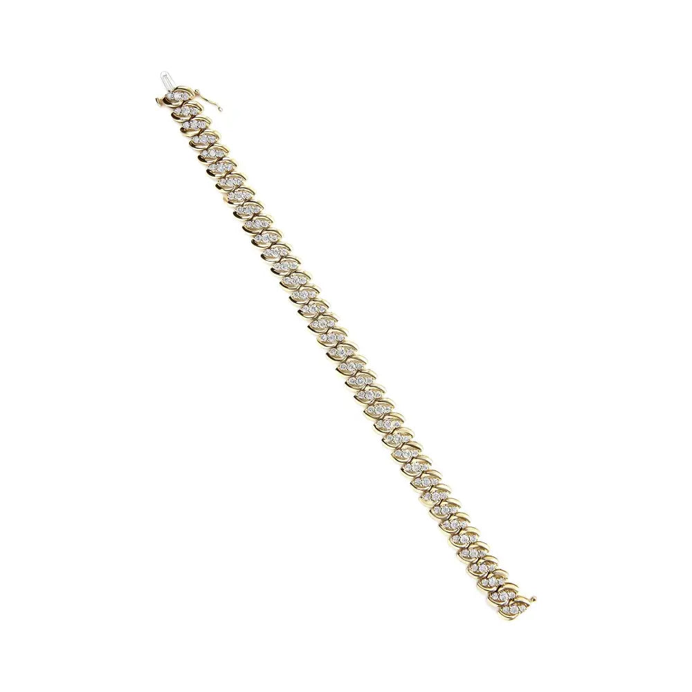 10K Yellow Gold 5.0 Cttw Diamond Double Row S-Link Cuban Bracelet (J-K Color, I2-I3 Clarity) - 7.25" Inches - Bijoux-NYC Direct