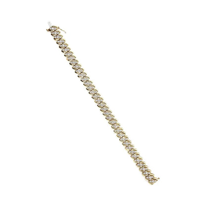 10K Yellow Gold 5.0 Cttw Diamond Double Row S-Link Cuban Bracelet (J-K Color, I2-I3 Clarity) - 7.25" Inches - Bijoux-NYC Direct