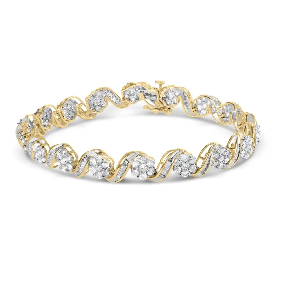 10k yellow gold 5.00 cttw diamond floral link 7.25 inch bracelet bijoux-nyc direct