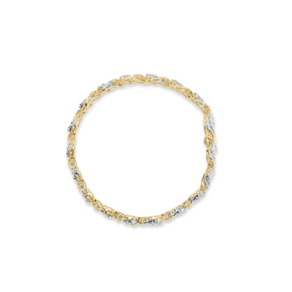10k yellow gold 5.00 cttw round cut and baguette diamond floral link 7.25’’ bracelet (i j color i2 i3 clarity)
