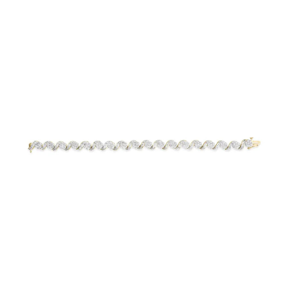 10k yellow gold 5.00 cttw round cut and baguette diamond floral link 7.25’’ bracelet (i j color i2 i3 clarity)