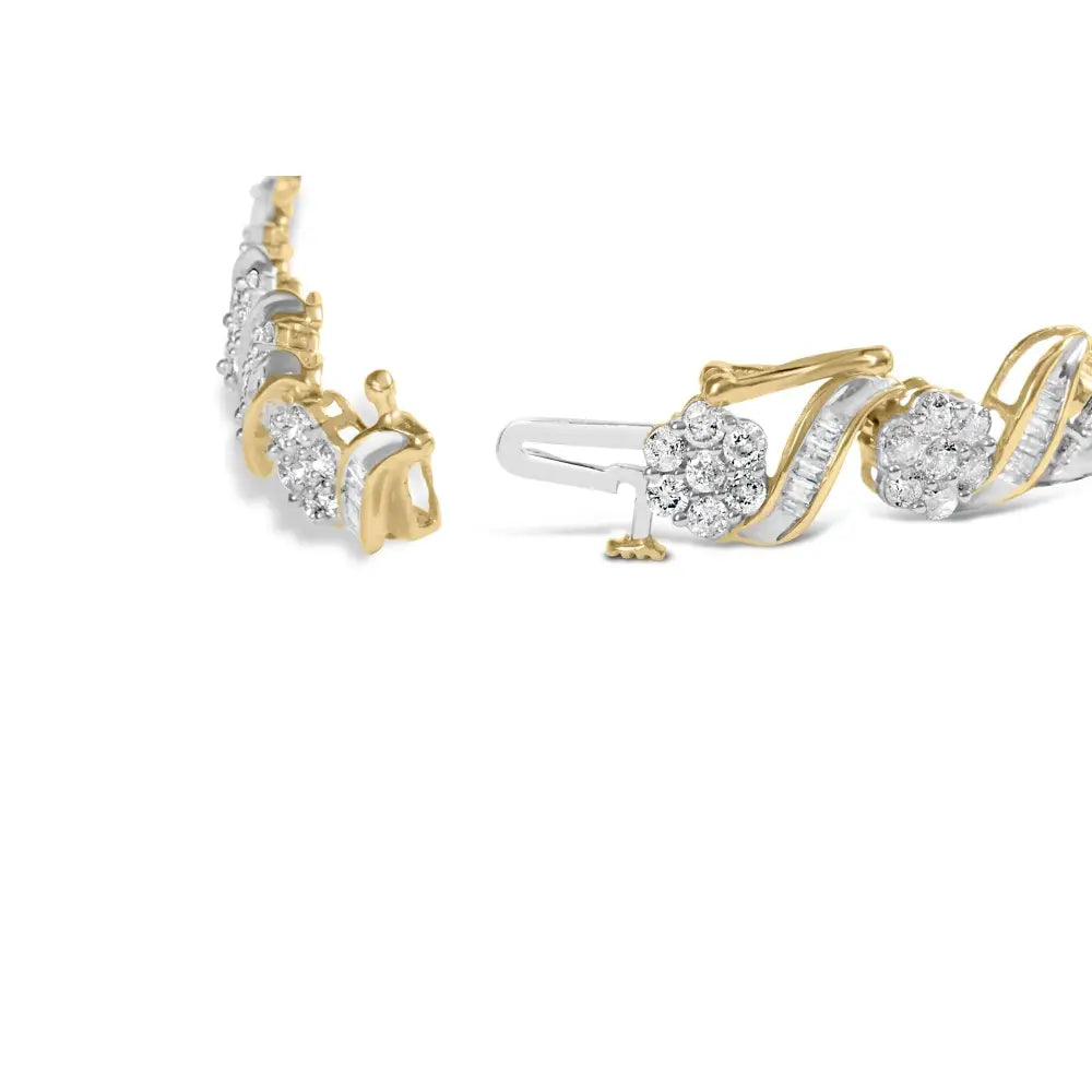 10k yellow gold 5.00 cttw diamond floral link 7.25 inch bracelet bijoux-nyc direct