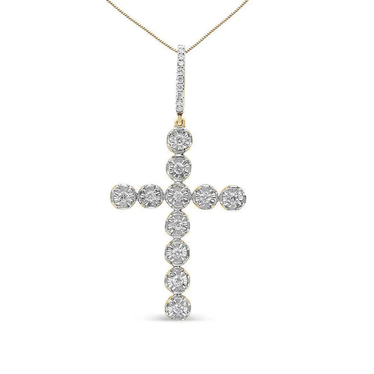 10K Yellow Gold 5/8 Cttw Miracle Set Round Diamond Circle Link Cross Pendant Necklace for Men (H-I Color, SI1-SI2 Clarity) - NO CHAIN INCLUDED - Bijoux-NYC Direct