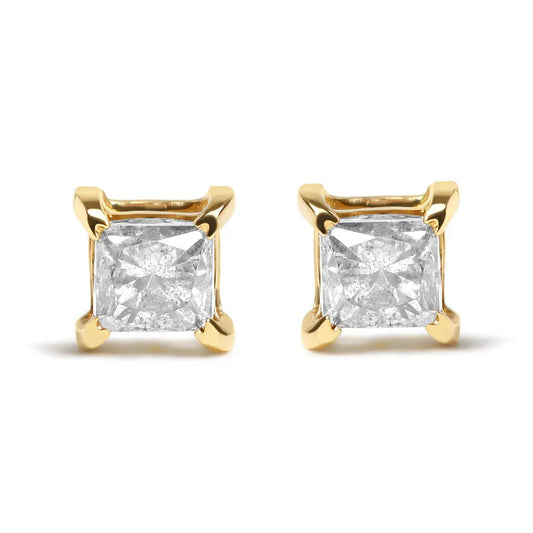 10K Yellow Gold 5/8 Cttw Princess Cut Diamond 4-Prong Solitaire Stud Earrings (J-K Color, I2-I3 Clarity) - Bijoux-NYC Direct