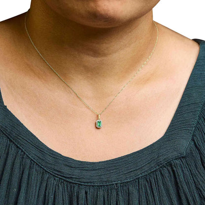 10k yellow gold 5x3mm green emerald and diamond accent halo octagonal shape 18’’ pendant necklace (i j color i1 i2 clarity)