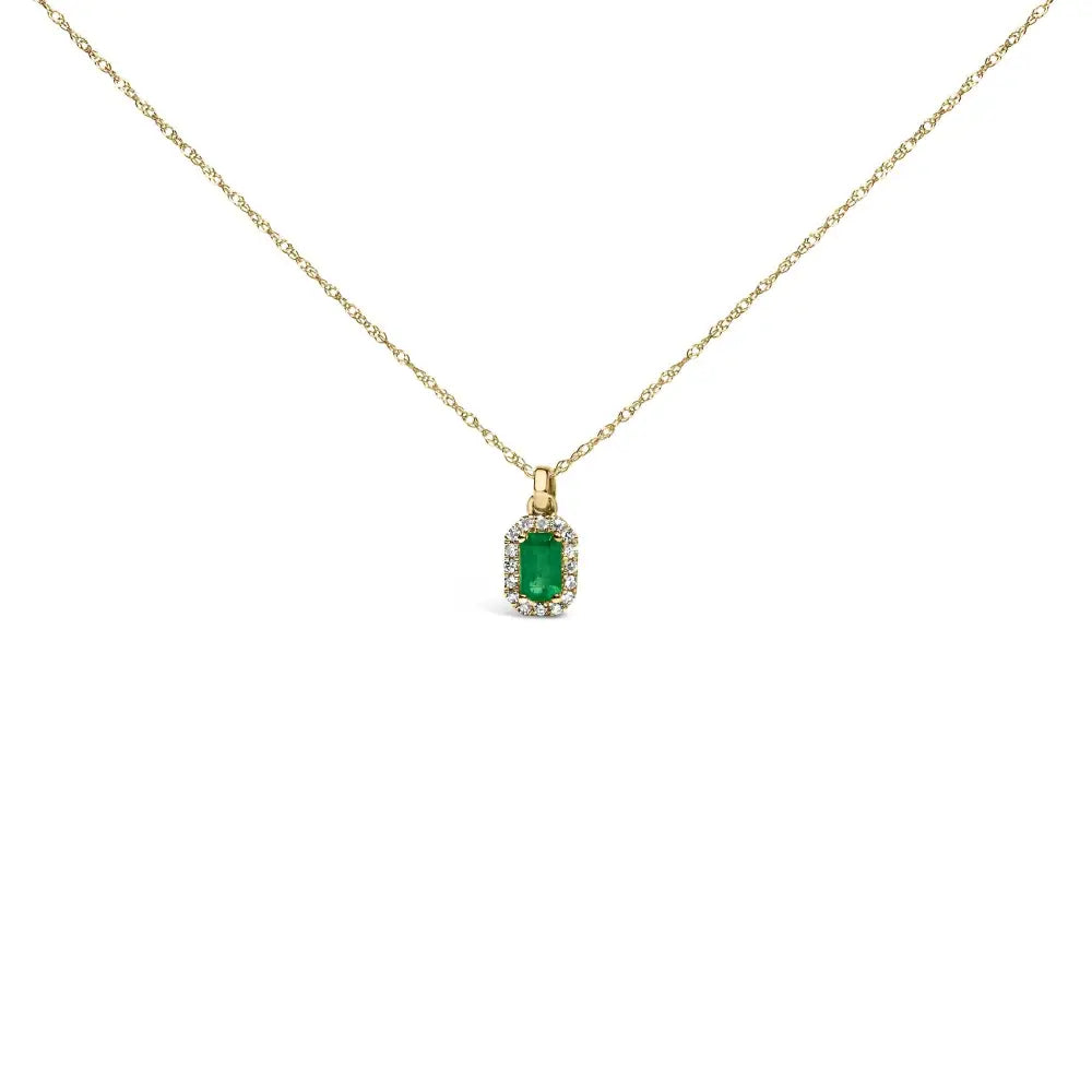 Emerald & diamond halo octagonal pendant necklace in 10k yellow gold – 18’’ bijoux-nyc direct