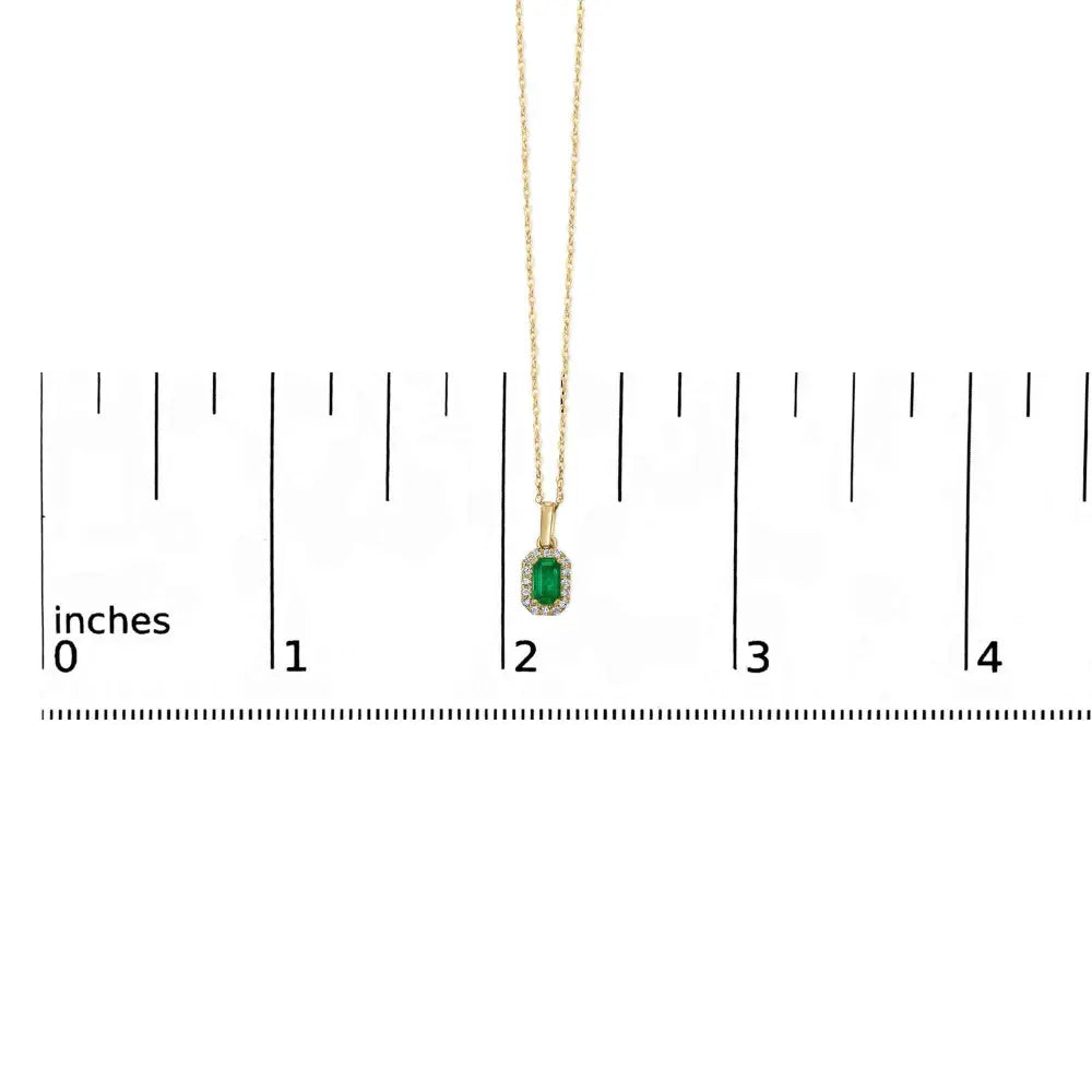 10k yellow gold 5x3mm green emerald and diamond accent halo octagonal shape 18’’ pendant necklace (i j color i1 i2 clarity)