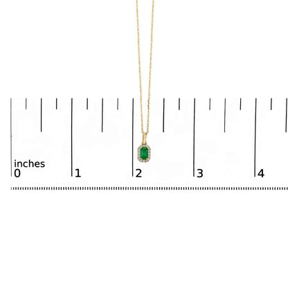 10k yellow gold 5x3mm green emerald and diamond accent halo octagonal shape 18’’ pendant necklace (i j color i1 i2 clarity)