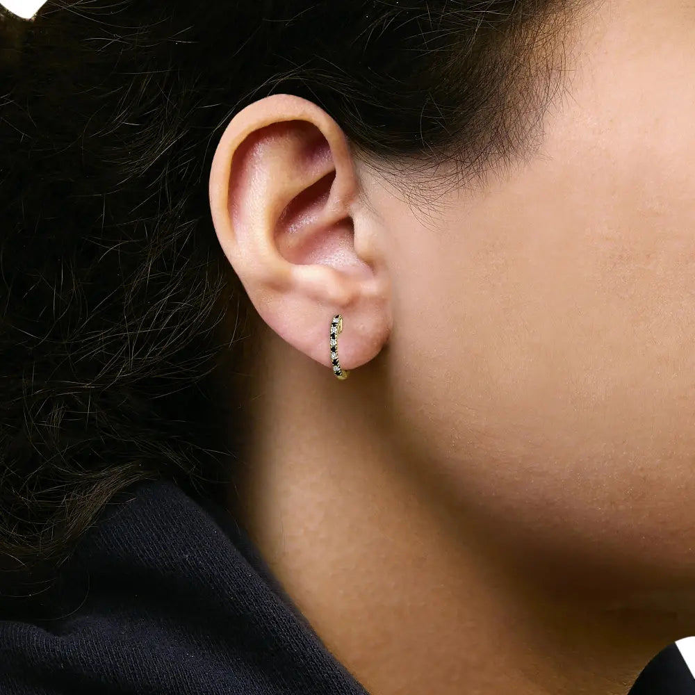 10k yellow gold blue sapphire and 1/10 cttw diamond huggy hoop earrings bijoux-nyc direct