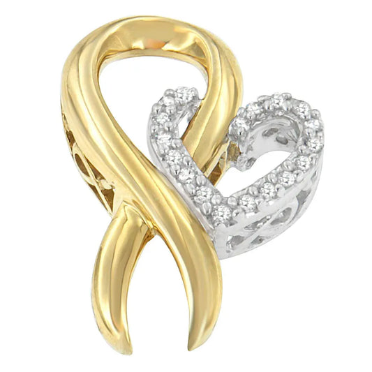 10K Yellow Gold and .925 Sterling Silver 1/10 cttw Diamond Heart Pendant Necklace (H-I, I1-I2) - Bijoux-NYC Direct