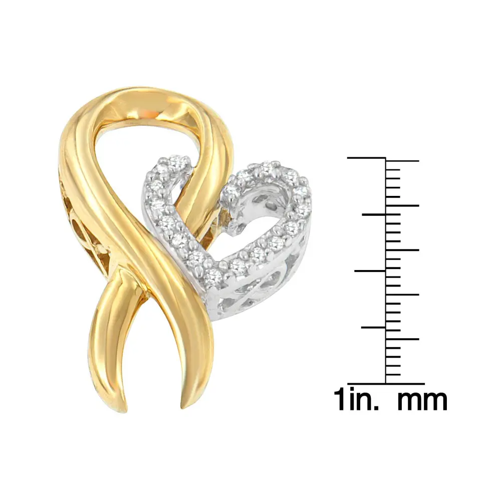 10K Yellow Gold and .925 Sterling Silver 1/10 cttw Diamond Heart Pendant Necklace (H-I, I1-I2) - Bijoux-NYC Direct