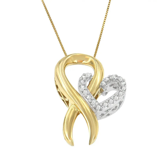 10K Yellow Gold and .925 Sterling Silver 1/10 cttw Diamond Heart Pendant Necklace (H-I, I1-I2) - Bijoux-NYC Direct