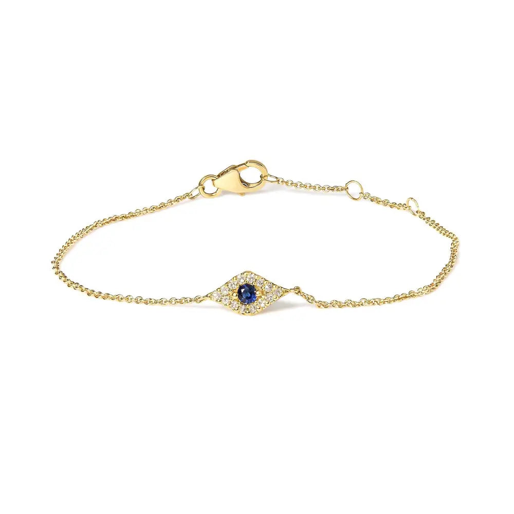 10k yellow gold blue sapphire and diamond evil eye station bracelet 7 inch bijoux-nyc direct