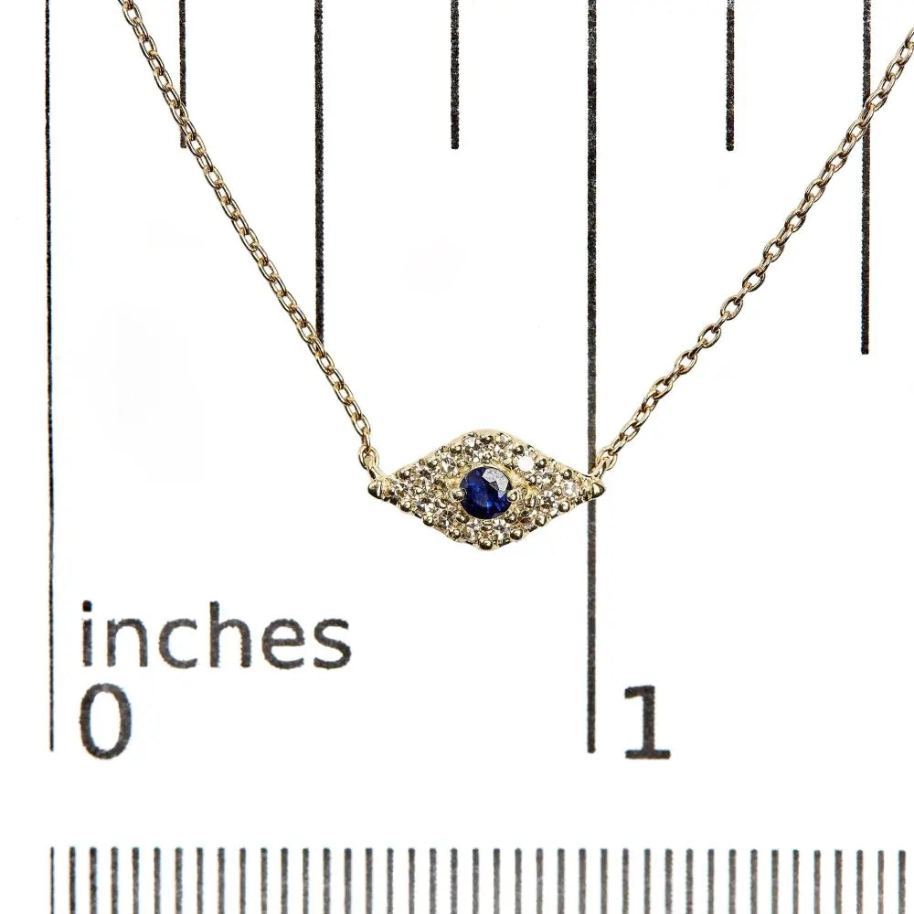 10k yellow gold blue sapphire and diamond accented evil eye 18’’ inch pendant necklace (h i color i1 i2 clarity) necklaces/non